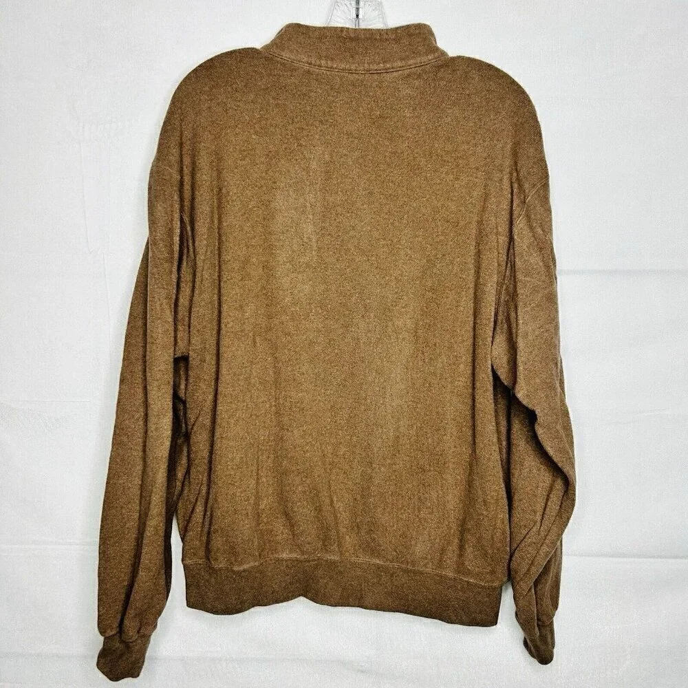 Peter Millar 1/4 Zip Pullover Brown Fleece Golf Sweater Size L 100% Cotton